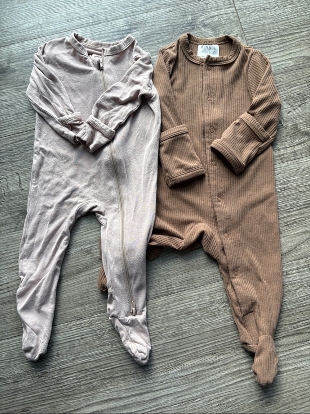 Neutral Taupe & Warm Brown Footed One-Piece Sleepers - Soft Zip & Snap Closure